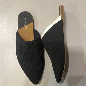 Kelsi Dagger Black and White Ribbed Slip-On Mules